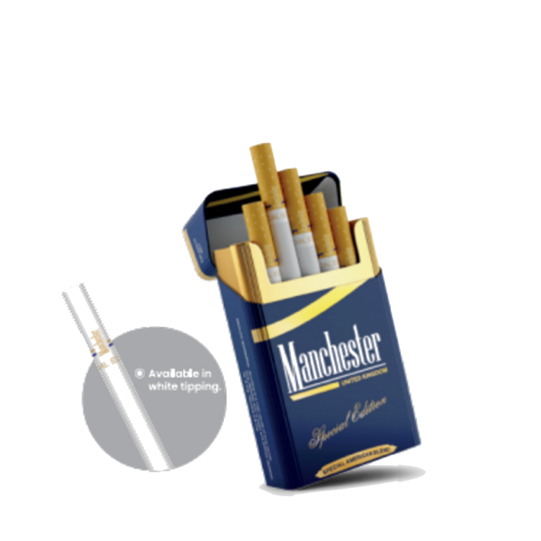Manchester Special Edition Blue cigarette pack with white tipping detail - Tavexio Australia